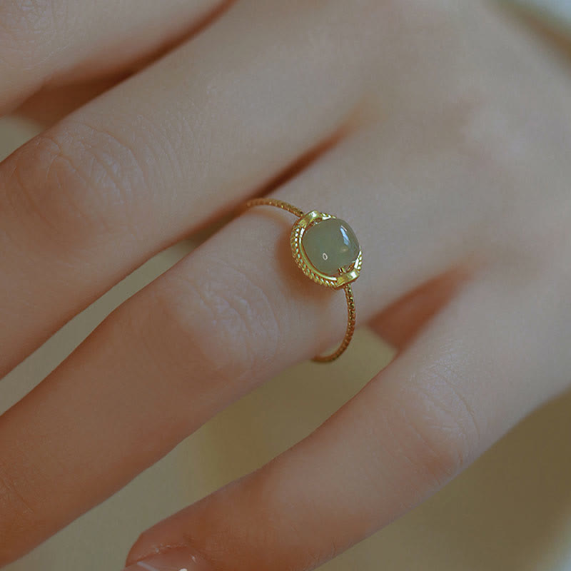 KarmaRipple's 14K Gold Plated Round Jade Fortune Prosperity Adjustable Ring p3