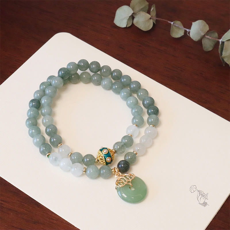 KarmaRipple's Single Double Layer Jade Peace Buckle Fortune Bracelet p8