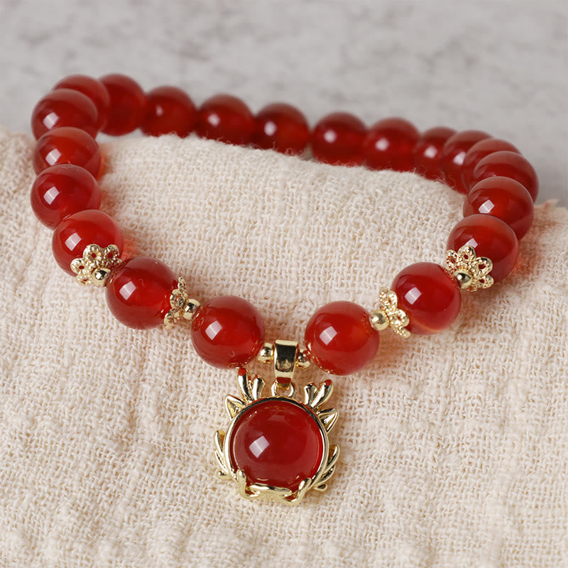 KarmaRipple's Year of the Dragon Red Agate Jade Peace Buckle Fu Character Success Bracelet ( p3