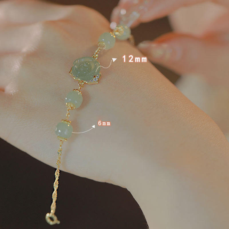 KarmaRipple's 14K Gold Plated Hetian Jade Rose Flower Fortune Chain Bracelet p8