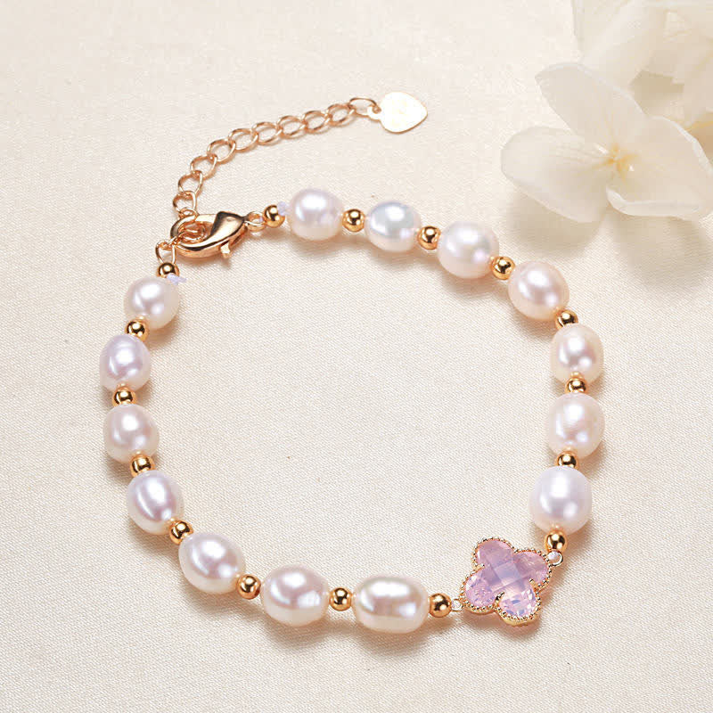 KarmaRipple's Pearl Four Leaf Clover Wealth Chain Bracelet p15
