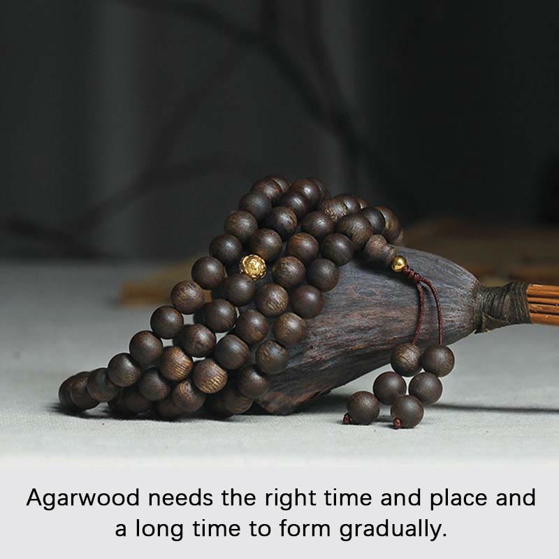 KarmaRipple's 108 Mala Beadwork 999 Pure Gold Beadwork Rare Brunei Agarwood Peace Strength Bracelet p13