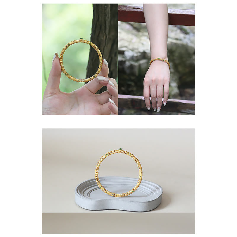KarmaRipple's Cyan Jade Bronze Auspicious Clouds Calm Balancing Bracelet Bangle p14