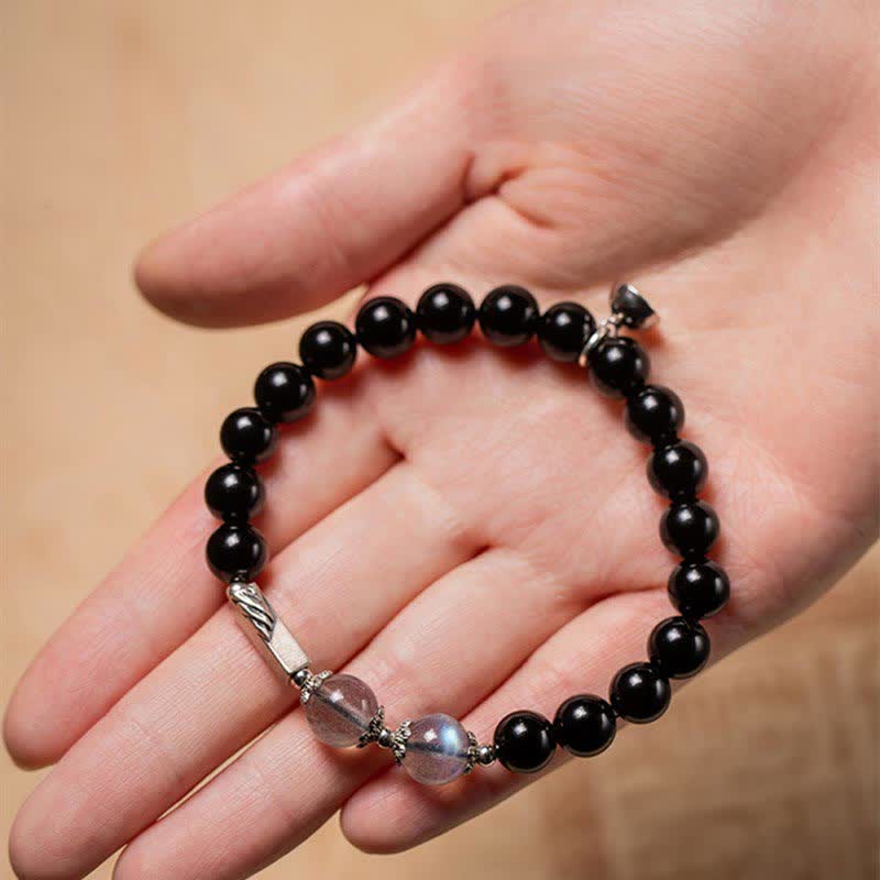 KarmaRipple's 925 Sterling Silver Obsidian Moonstone Strength Pair Bracelet p8