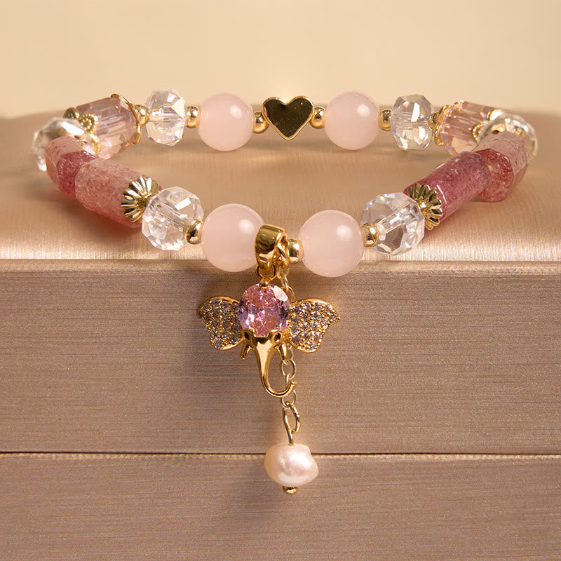 KarmaRipple's Amethyst Green Aventurine Strawberry Quartz Positive Elephant Talisman Bracelet p2