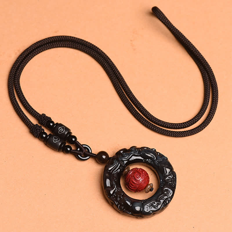 KarmaRipple's FengShui Authentic Rainbow Obsidian PiXiu Cinnabar Balancing Pendant Necklace p9