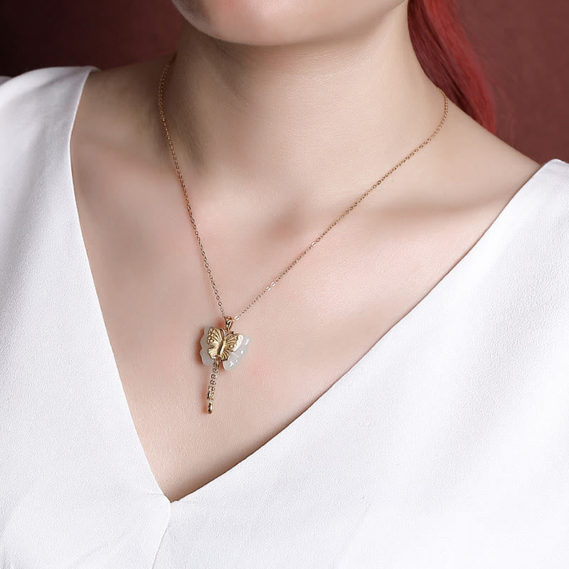 KarmaRipple's 925 Sterling Silver Plated Gold Hetian Ivory Jade Butterfly Blessing Pendant Necklace p6
