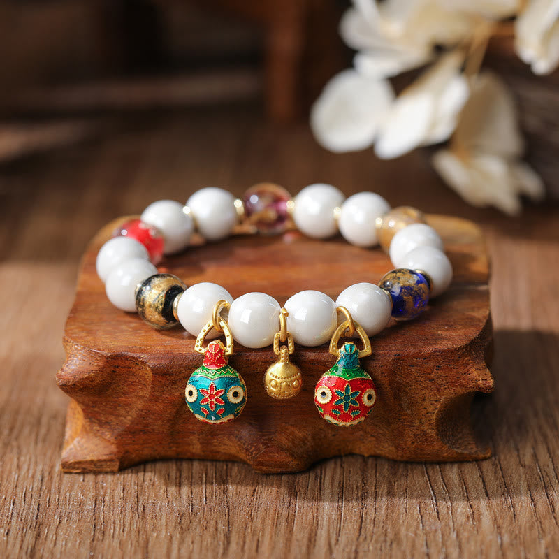 KarmaRipple's Gold Swallowing Beast Family Talisman Liuli Glass Colorful Porcelain Bead Fortune Bracelet p4