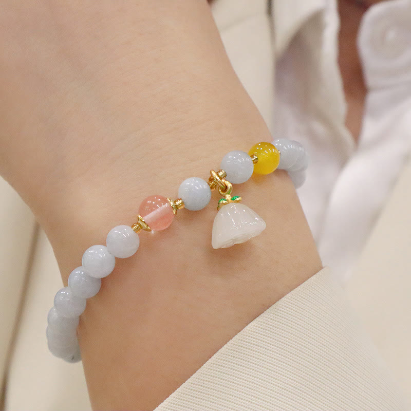 KarmaRipple's Authentic Aquamarine Chalcedony Serenity Rabbit Gourd Cat Talisman Bracelet p21