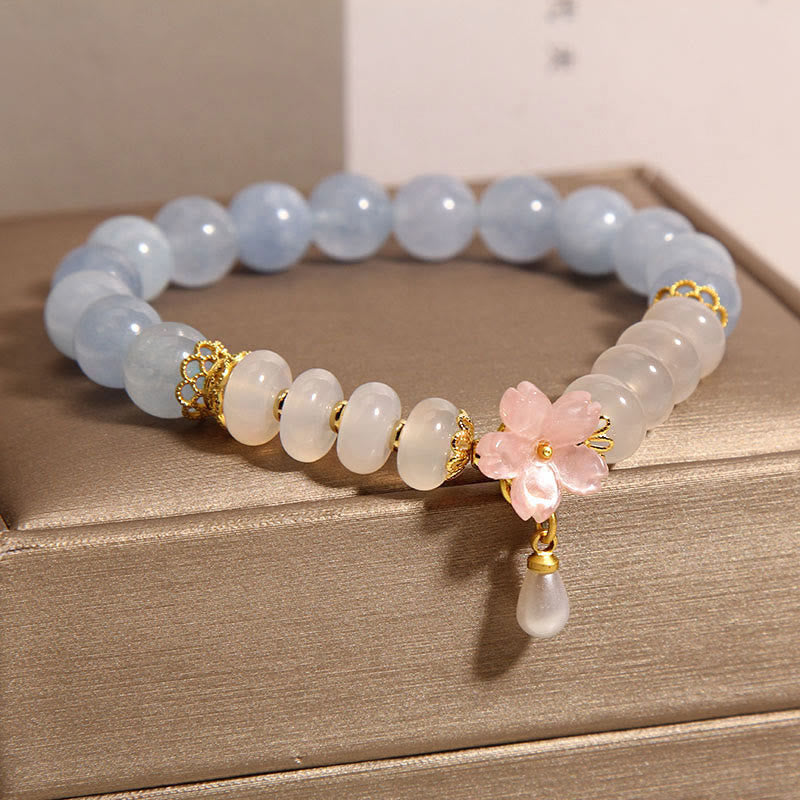 KarmaRipple's Aquamarine Ivory Agate Pearl Abacus Beadwork Flower Balancing Bracelet p3