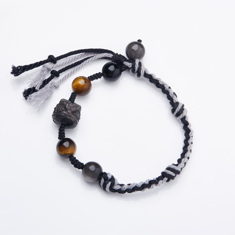 KarmaRipple's Authentic Fluorite Amethyst Silver Sheen Obsidian Tiger's Eye Protection Rope Bracelet p13