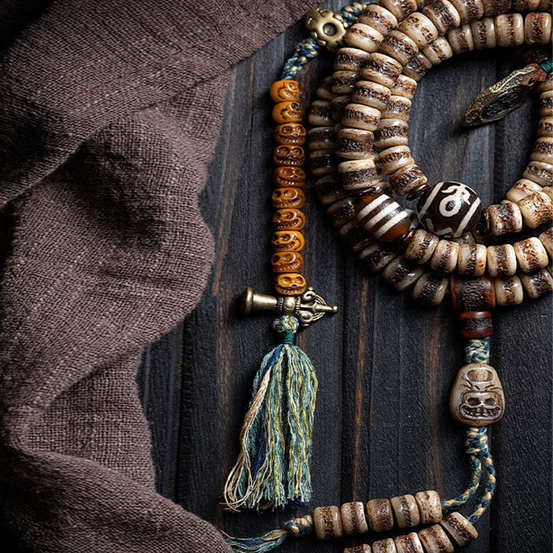 KarmaRipple's Tibetan 108 Mala Beadwork Yak Bone Dzi Bead The Lord of the Corpse Forest Strength Bracelet p3
