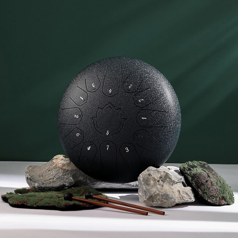 KarmaRipple's Steel Tongue Drum Sound Balancing Mindfulness Lotus Pattern Yoga Drum Kit 13 Note 12 Inch Percussion Instrument p13