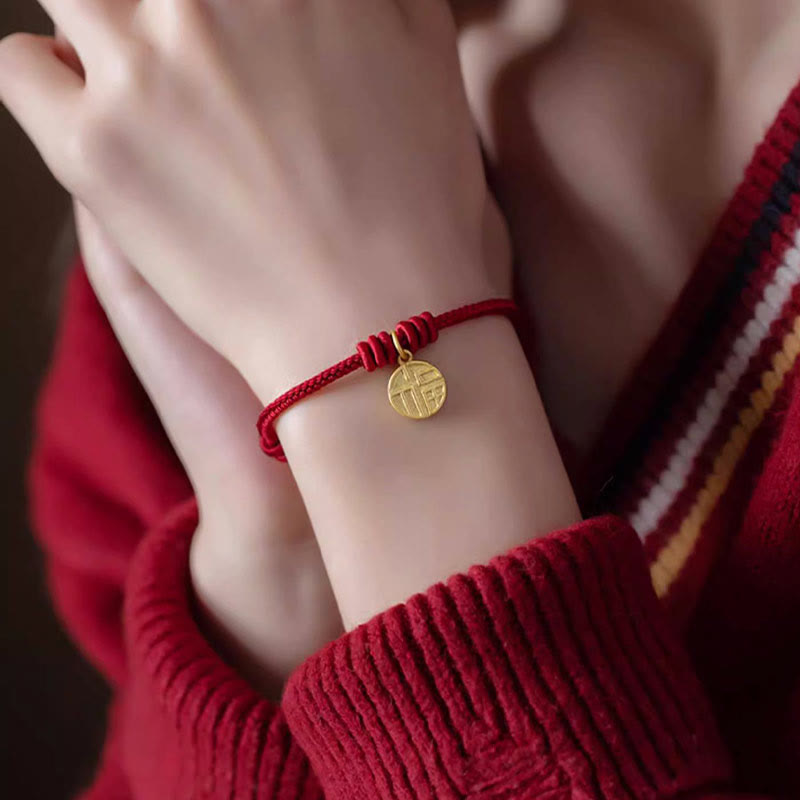 KarmaRipple's Handmade Eight Thread Peace Weave Fu Character Talisman Fortune Happiness Red Rope Bracelet p6