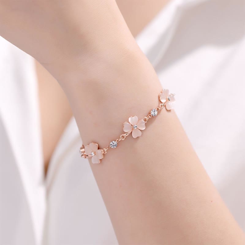 KarmaRipple's Pink Gemstone Four Leaf Clover Love Chain Bracelet p6