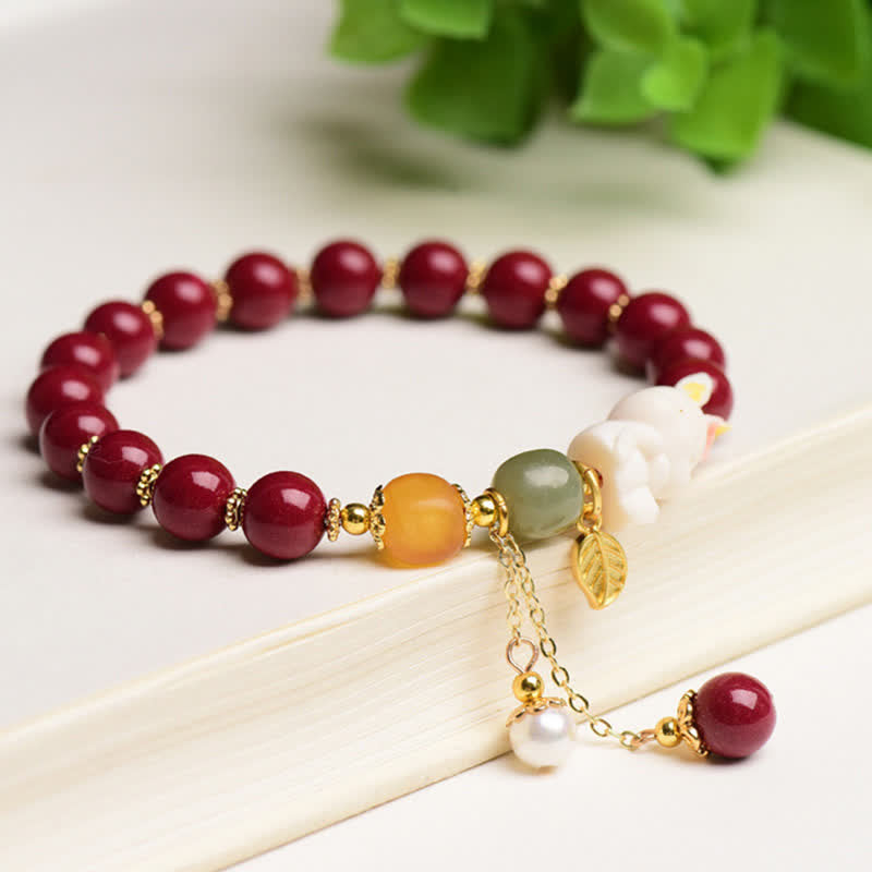 KarmaRipple's Year of the Rabbit Cinnabar Hetian Jade Bunny Beaded Blessing Bracelet p3