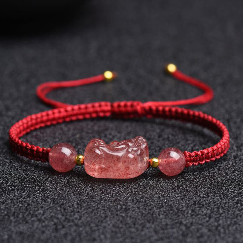 KarmaRipple's Authentic Strawberry Quartz PiXiu Fortunate Red String Bracelet p6