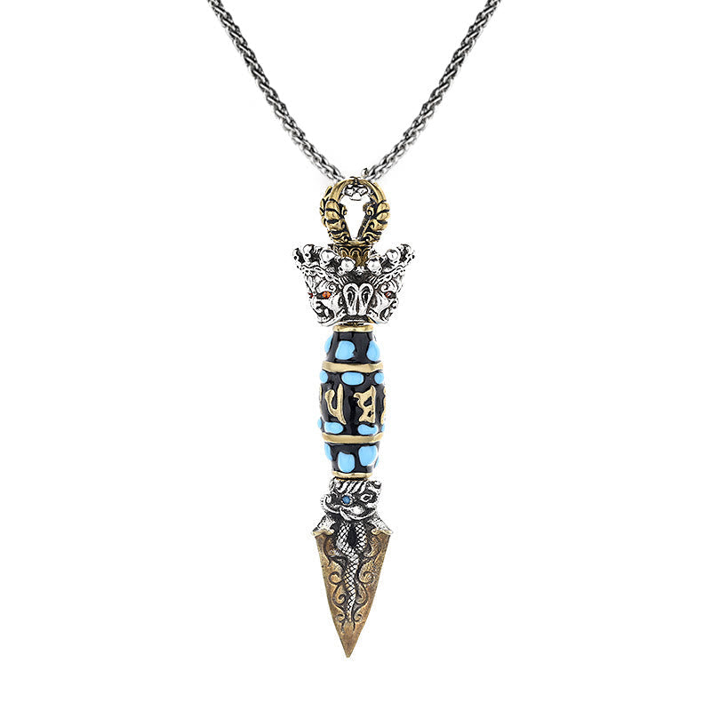KarmaRipple's Tibet Om Mani Padme Hum Dzi Bead Dorje Vajra Pattern Wealth Rotatable Pendant Necklace p11