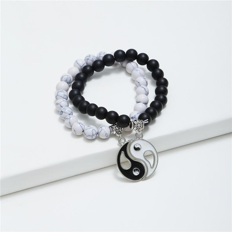 KarmaRipple's 2pcs Authentic Black Onyx Ivory Turquoise Bead Yin Yang Pair Bracelet p2