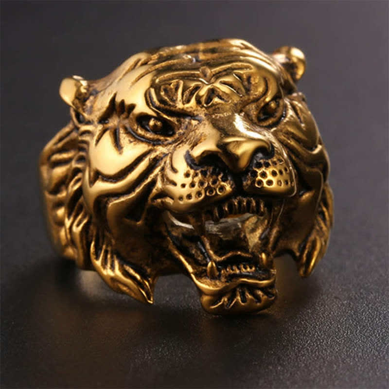 KarmaRipple's Men's Animal Tiger Head Titanium Steel Balance Calm Punk Rock Biker Ring p32