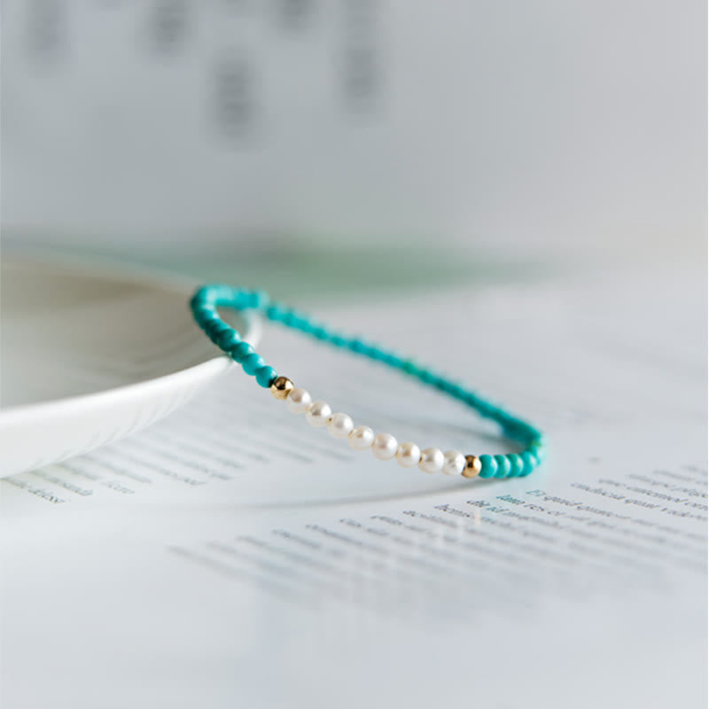 KarmaRipple's 925 Sterling Silver Authentic Turquoise Pearl Beaded Bracelet p8