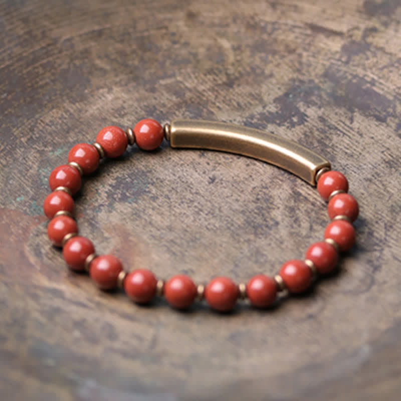 KarmaRipple's Red Jasper Moss Agate Black Obsidian Gemstone Bronze Peace Pair Bracelet p14