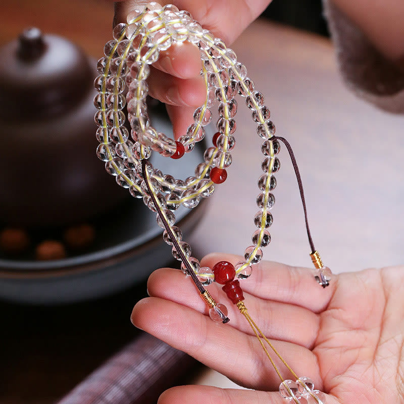 KarmaRipple's 108 Mala Beadwork 925 Sterling Silver Authentic Ivory Agate Red Agate Quadruple Wrap Protection Bracelet p5