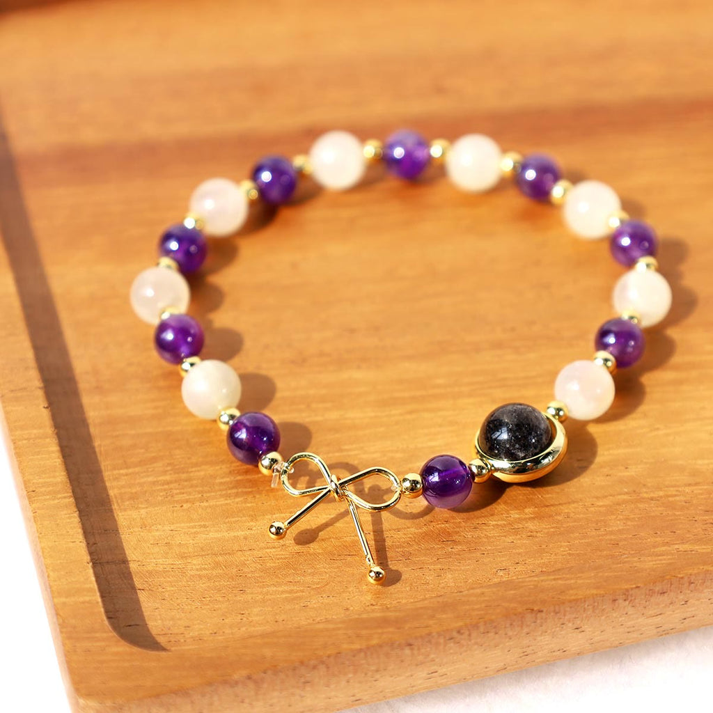 KarmaRipple's Amethyst Cat Eye Black Rutilated Quartz Spiritual Bead Bracelet p2