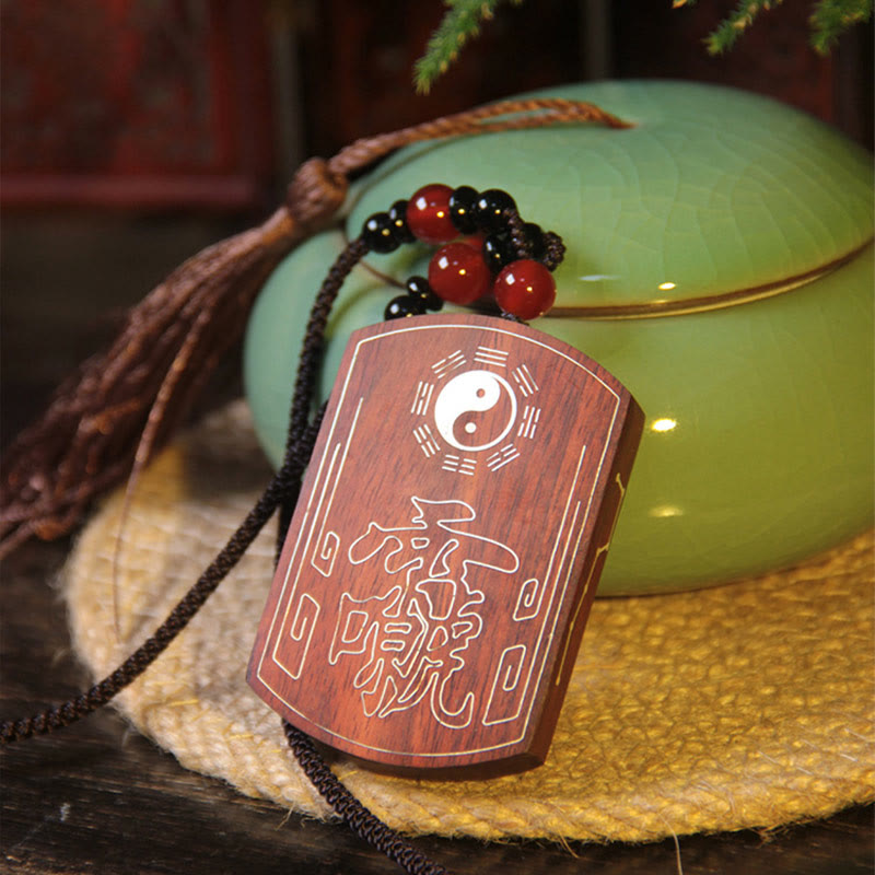 KarmaRipple's 999 Sterling Silver Ebony Wood Red Sandalwood Yin Yang Bagua Balance Pendant Necklace p11