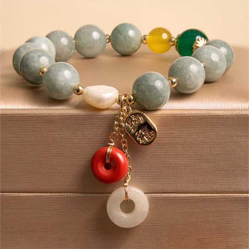 KarmaRipple's Jade Red Agate Peace Buckle Talisman Confidence Bracelet p1