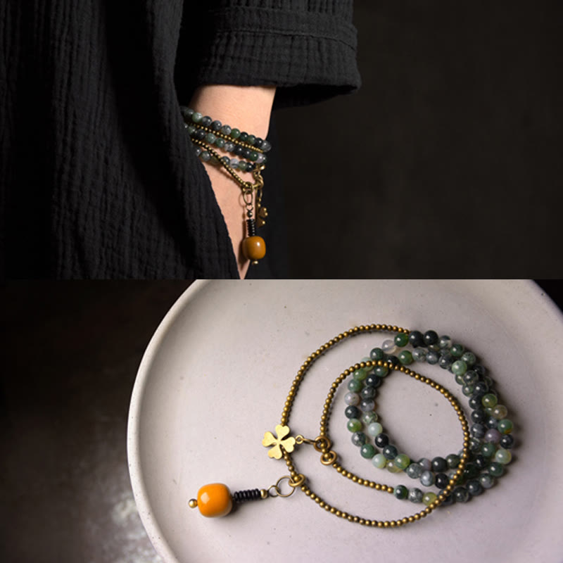 KarmaRipple's Moss Agate Bronze Fortunate Multilayer Bracelet p7