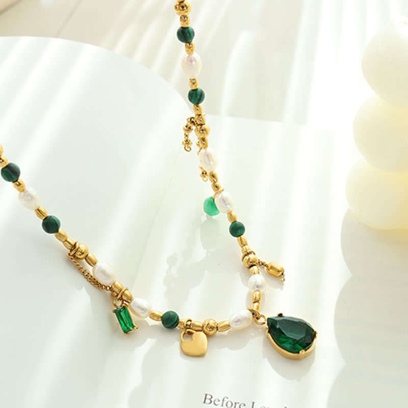 KarmaRipple's Pearl Bead Zircon Turquoise Calm Pendant Necklace p9