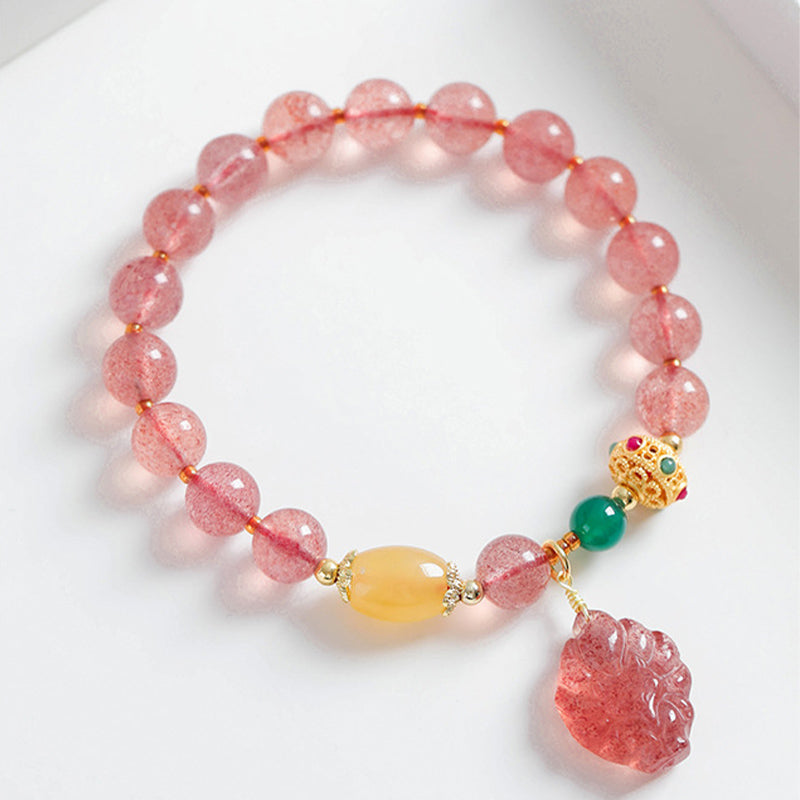 KarmaRipple's Authentic Strawberry Quartz Nine Tailed Fox Balancing Bracelet p2