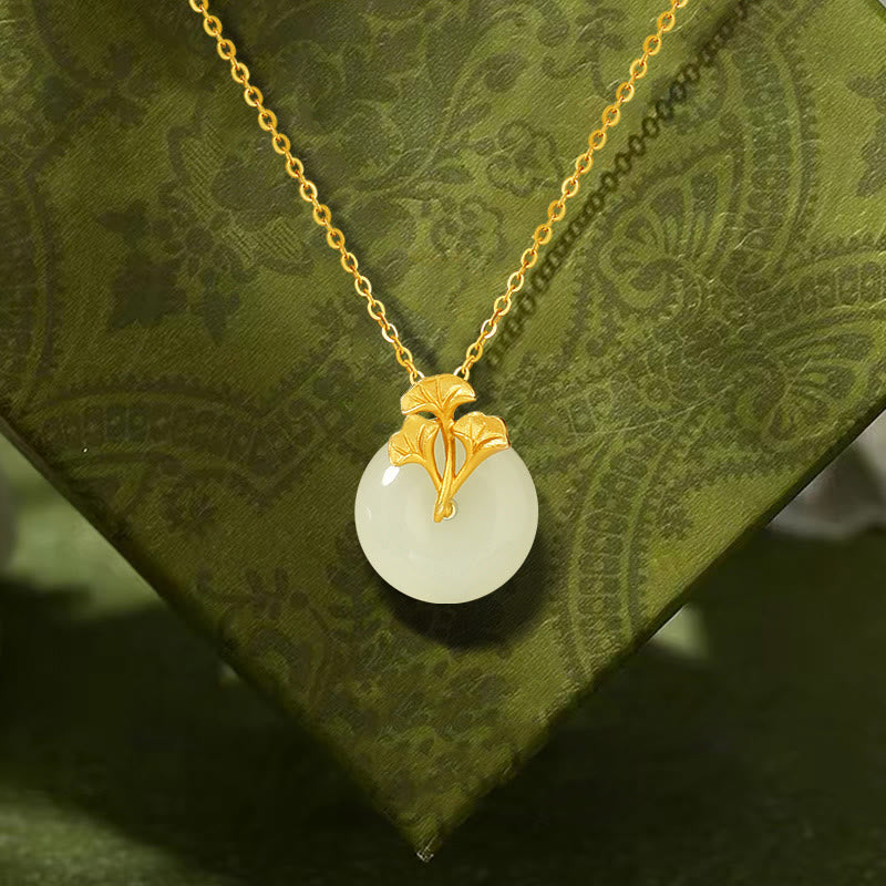 KarmaRipple's 925 Sterling Silver Hetian Jade Ginkgo Leaves Prosperity Pendant Necklace p4
