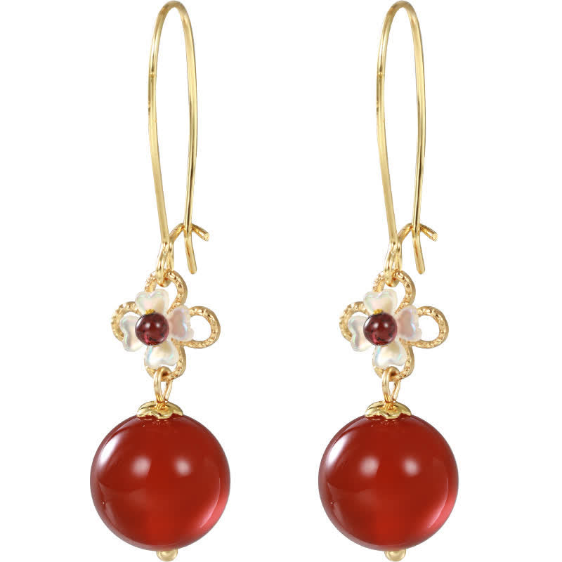 KarmaRipple's 925 Sterling Silver Red Agate Flower Beaded Confidence Earrings p12