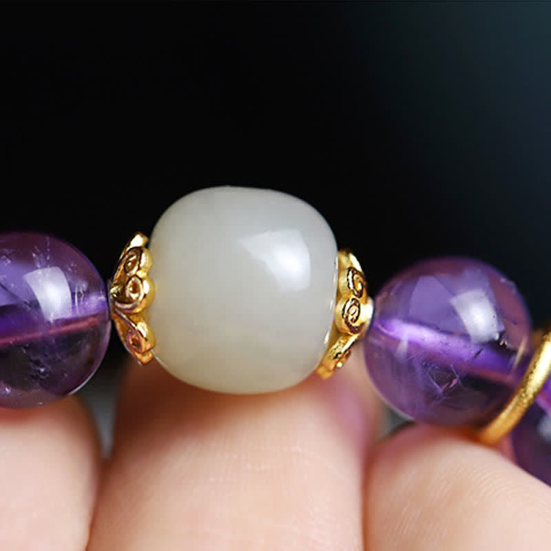 KarmaRipple's Authentic Amethyst Gemstone Hetian Jade Balancing Talisman Bracelet p10