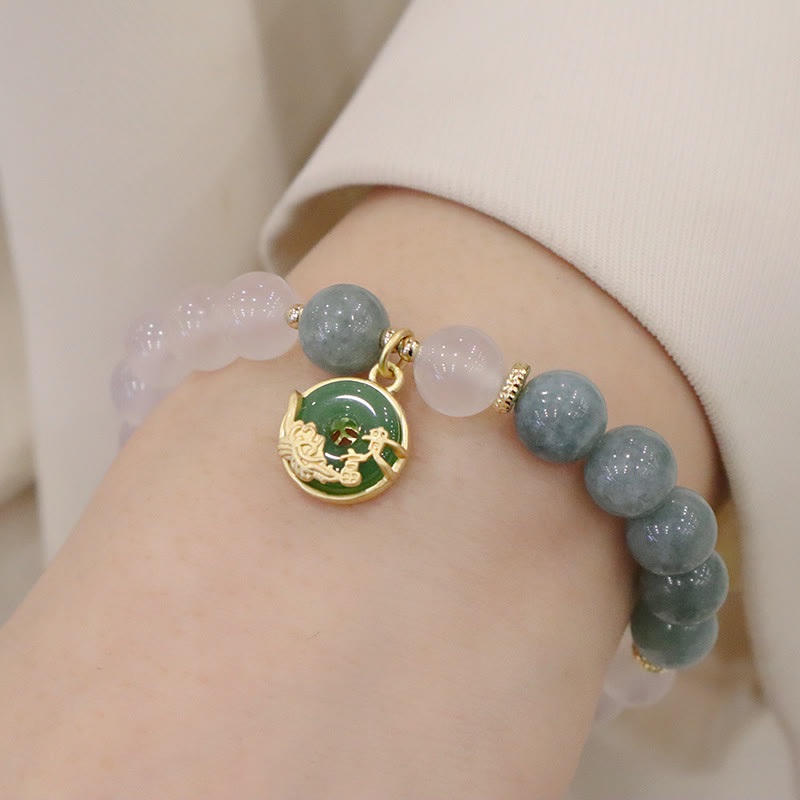 KarmaRipple's Ivory Agate Jade Lotus Flower Peace Buckle Protection Bracelet p18