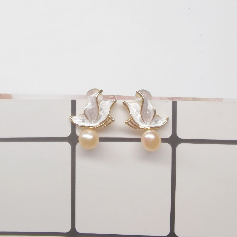 KarmaRipple's 925 Sterling Silver Posts Bronze Plated Gold Authentic Pearl Bead Butterfly Wisdom Stud Earrings p3