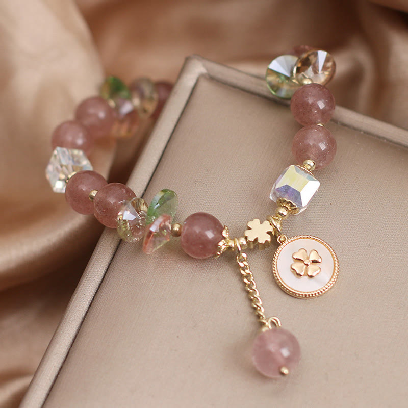 KarmaRipple's Strawberry Quartz Fortunate Four Leaf Clover Balancing Talisman Bracelet p5