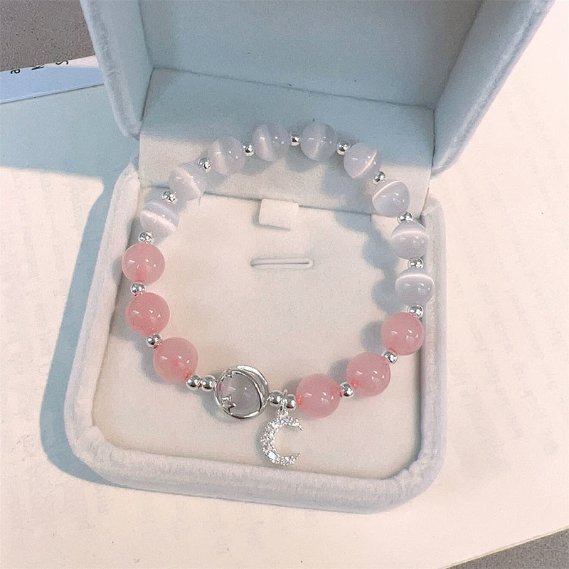 KarmaRipple's Authentic Cat's Eye Pink Gemstone Moon Love Talisman Bracelet p2
