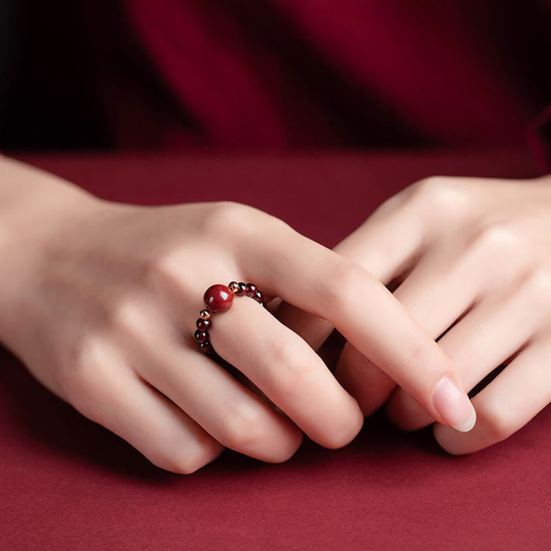 KarmaRipple's Garnet Cinnabar Fortunate Bead PiXiu Om Mani Padme Hum Rose Protection Ring p1