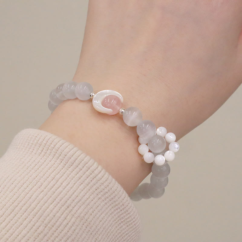 KarmaRipple's 925 Sterling Silver Authentic Amethyst Aquamarine Pink Gemstone Cat's Eye Balancing Crescent Moon Bracelet p19