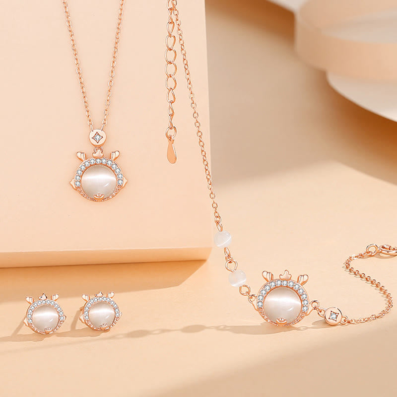 KarmaRipple's 925 Sterling Silver Year of the Dragon Cat's Eye Cute Dragon Bronze Coin Protection Bracelet Pendant Necklace Earrings ( p7