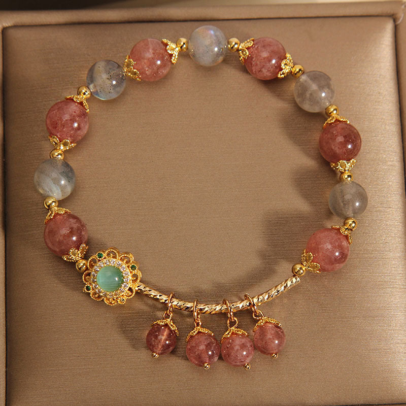 KarmaRipple's Strawberry Quartz Moonstone Balancing Tassel Talisman Bracelet p3