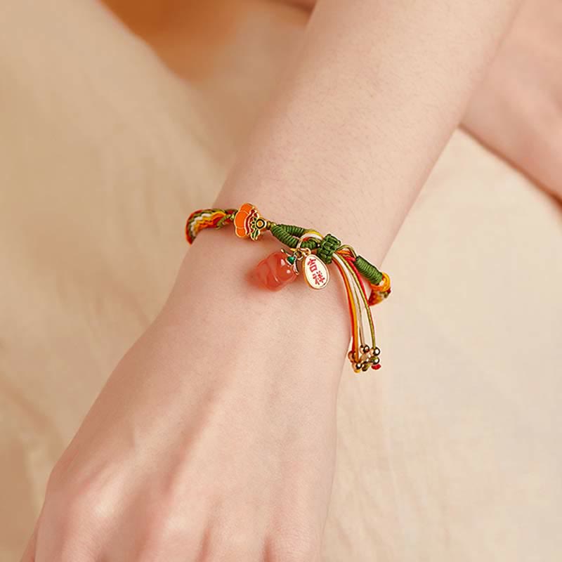 KarmaRipple's Persimmon Red Agate Strength Reincarnation Weave Braid String Bracelet p3