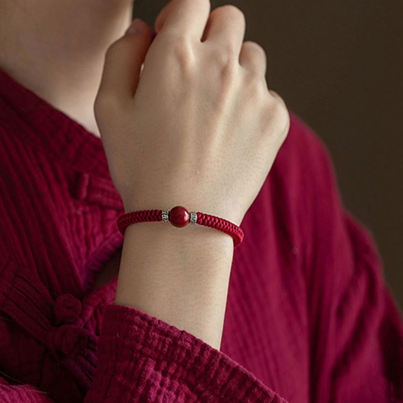 KarmaRipple's 925 Sterling Silver Authentic Cinnabar Bead Calm Handmade Woven String Bracelet p9