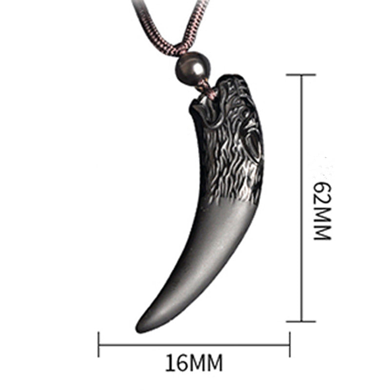 KarmaRipple's Authentic Black Obsidian Ice Obsidian Rainbow Obsidian Wolf Tooth Pattern Strength Pendant Necklace p1