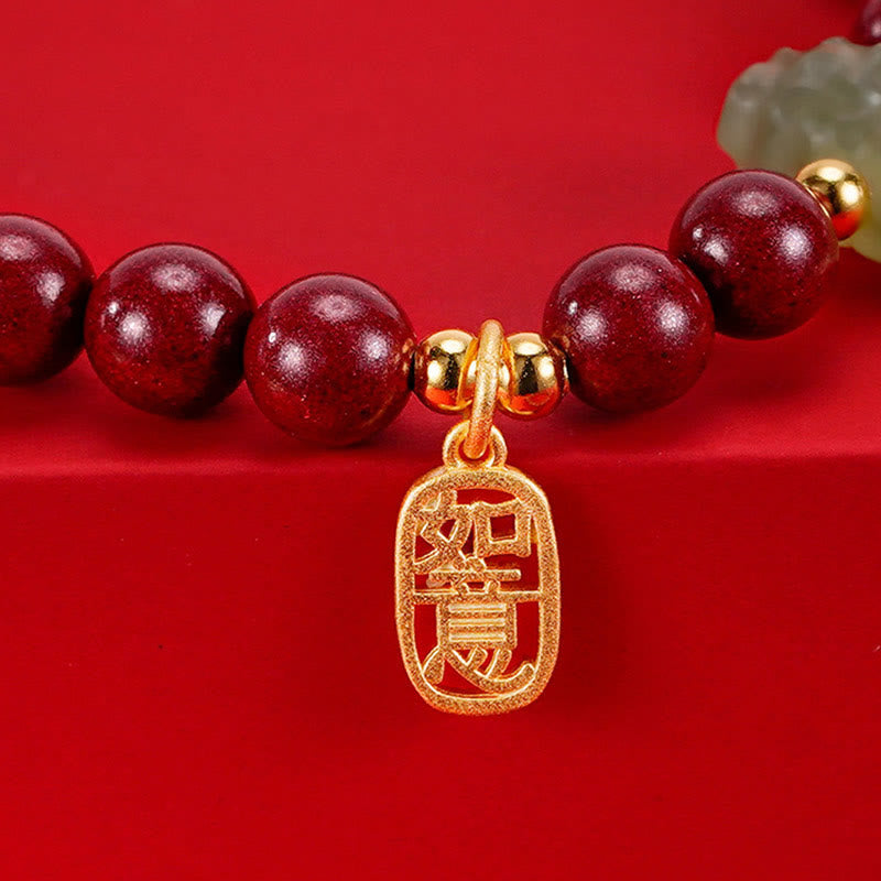 KarmaRipple's 925 Sterling Silver Year of the Dragon Authentic Cinnabar Hetian Jade Dragon Fu Character Ruyi As one'shes Talisman Blessing Bracelet p16