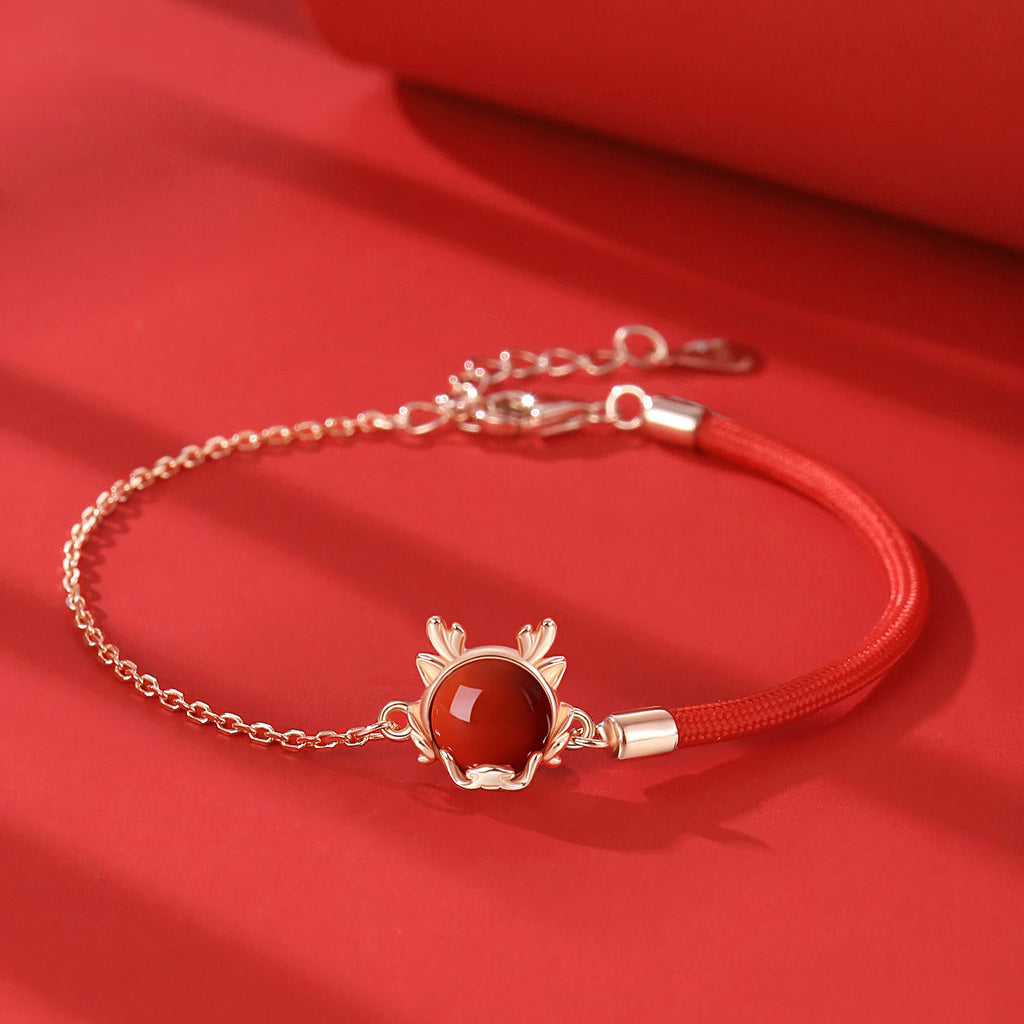 KarmaRipple's ???A Flash Sale- 925 Sterling Silver Year of the Dragon Cinnabar Red Agate Dragon Protection Bracelet Pendant Necklace Earrings Ring p23