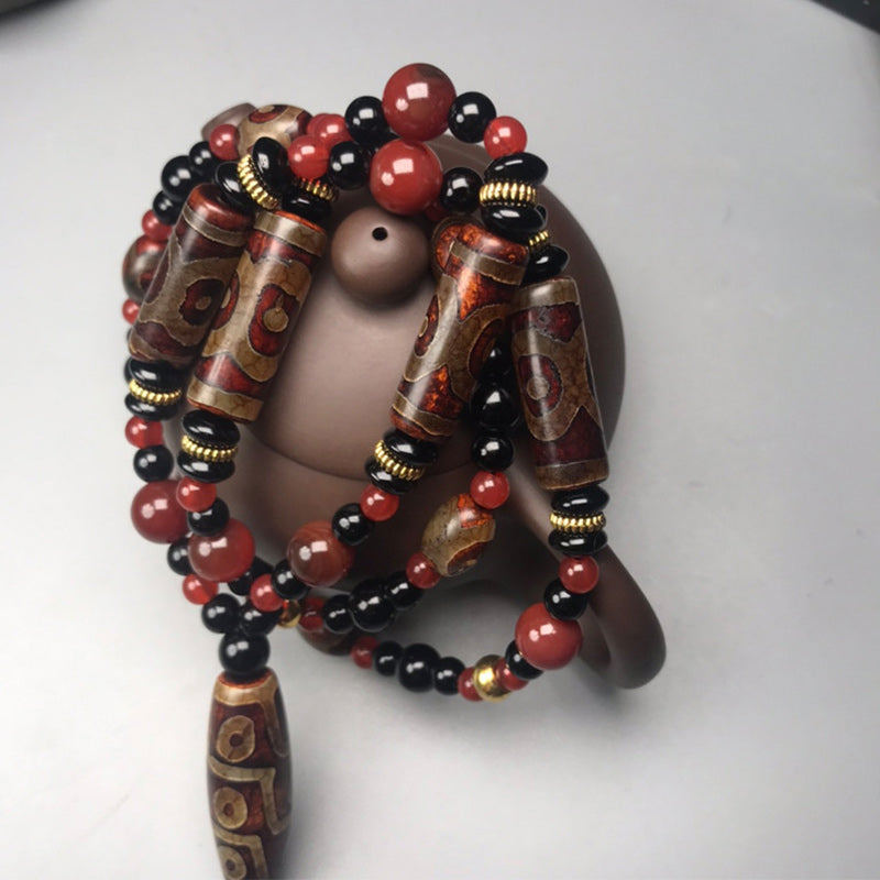 KarmaRipple's Nine-Eye Dzi Bead Red Agate Wealth Health Pendant p4